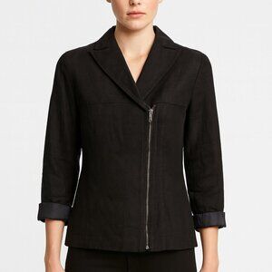 Black Twill Asymmetric Zip Blazer Jacket Louben Sz 2